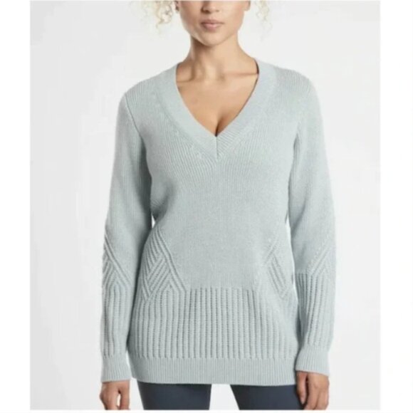 Athleta Women's Sz M Blue V-Neck Sweater Teton Knit Soft - Picture 1 of 10